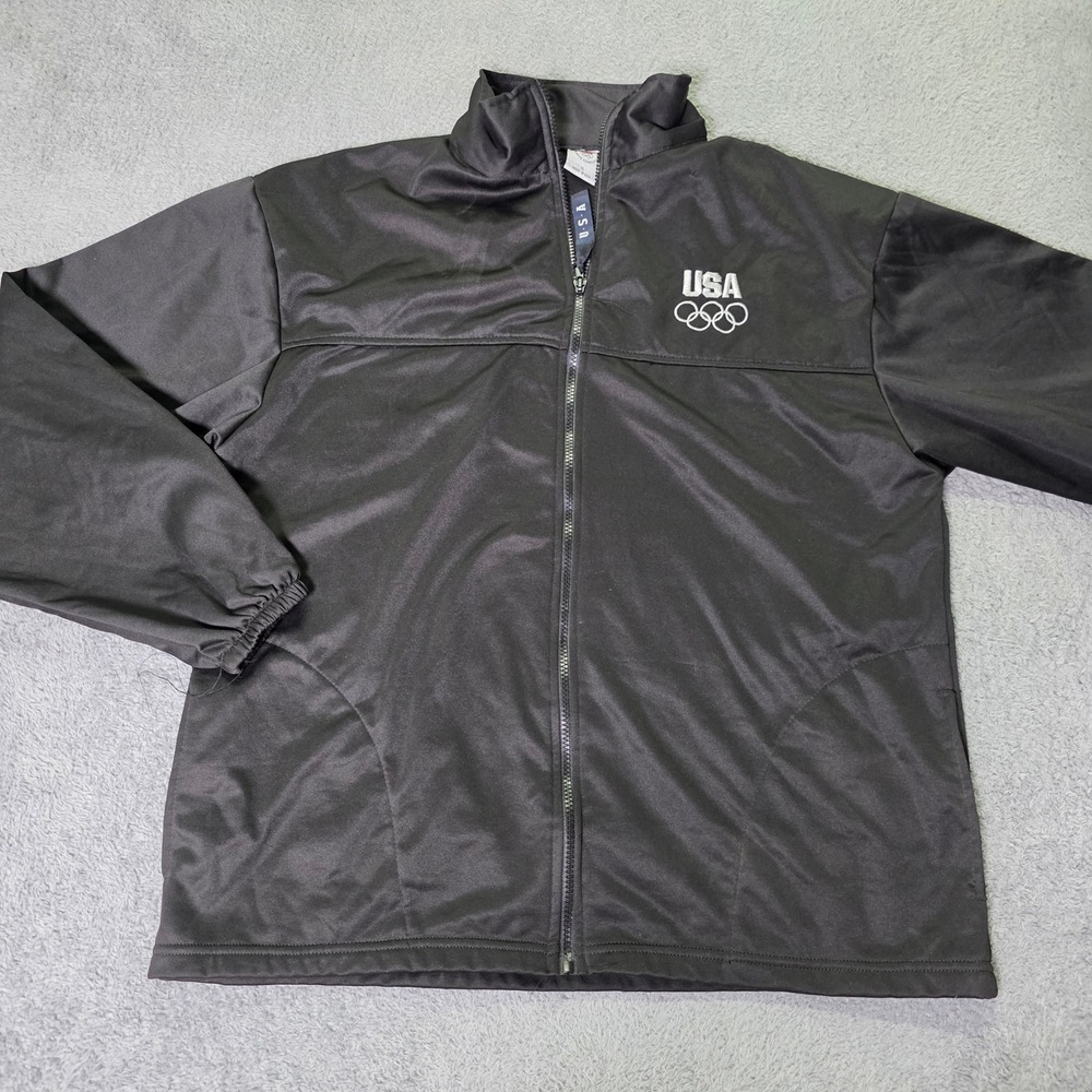 US Olympic Committee Mens XL Track Jacket Black Full Zip Mock Neck USA Logo